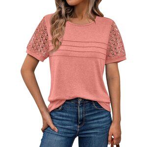 👑 Women's Coral Short Sleeve Summer Tops Casual Dressy Work Outfits T-Shirts